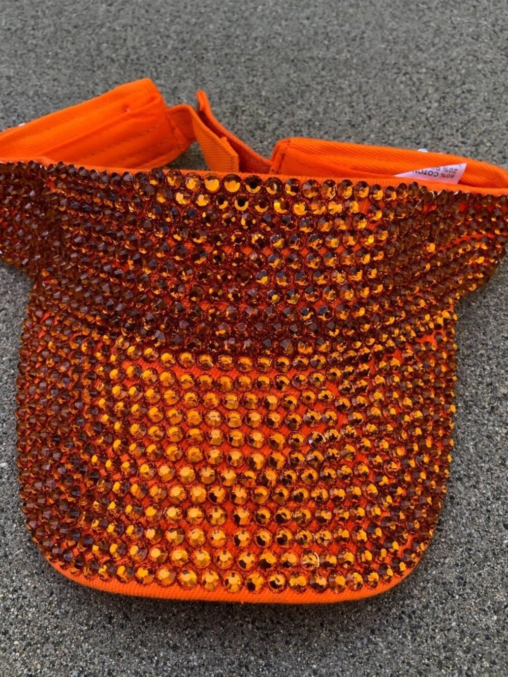 Orange Studded Rhinestone Visor Hat Women's Adjustable Cap Cotton Blend